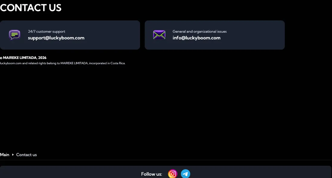 Capture d'écran : page de contact du support