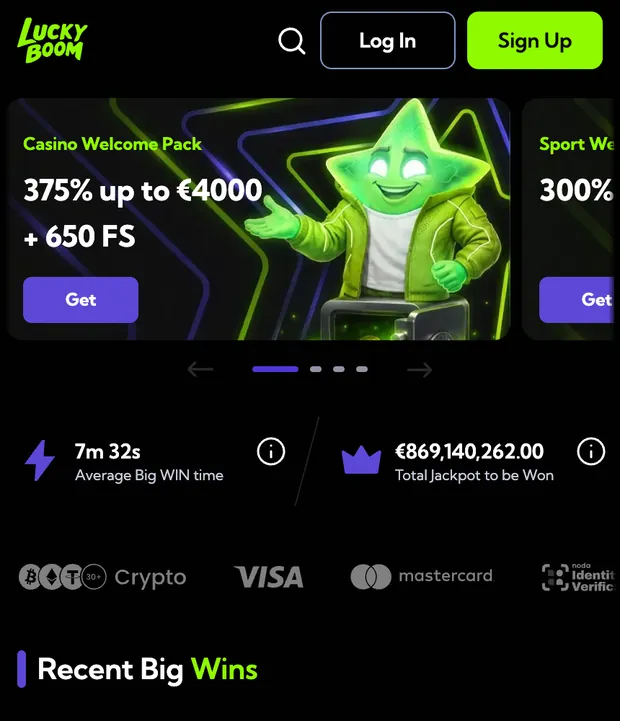 Capture d'écran : le lobby LuckyBoom sur un écran de téléphone