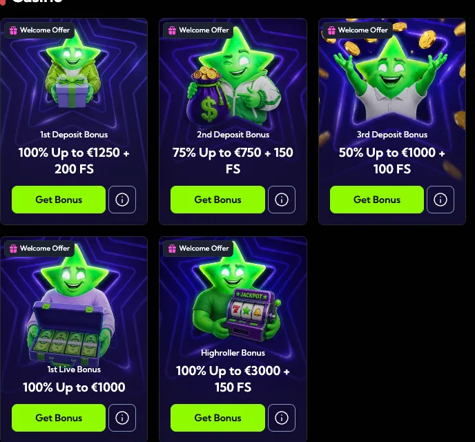 Capture d'écran : carte du bonus dans la page Promo